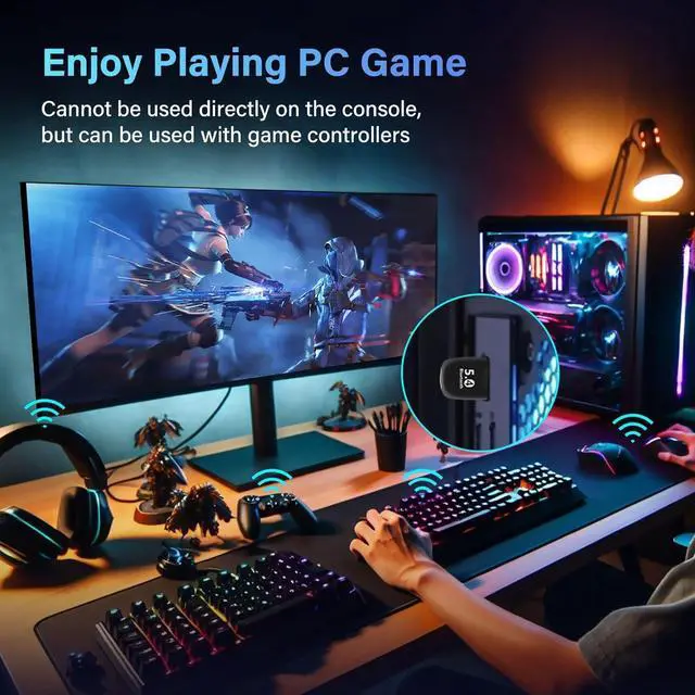 Alt view image 5 of 7 - Hitoor Bluetooth 5.4 Adapter PC, Bluetooth 5.4 USB Wireless Adapter for PC Windows 11/10/8.1/7, Mini-Sized Bluetooth Dongle Receiver, Plug and Play, for Laptop, Headphones, Keyboard, Mouse and More