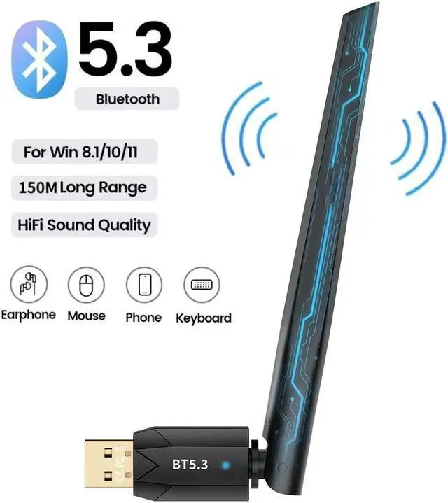 Main image of Hitoor Long Range USB Bluetooth 5.3 Adapter for PC Desktop, 150M Wireless Transmitter Dongle for Windows 11/10/8.1 Laptop Computer Pair Bluetooth Headset Headphones Speaker Mouse Keyboard Printer