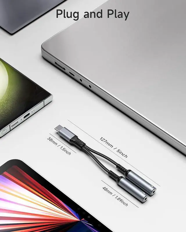 Alt view image 7 of 7 - Hitoor USB C to 3.5mm Aux Audio Headphone Splitter, Type C to Dual 3.5mm Female Headphone Jack Adapter,Hi-Res 2 Way Audio Sharing Y Cable Cord for S23 S21 S20, i-P-h-o-n-e 15, G-o-o-g-l-e Pixel 4 3 XL