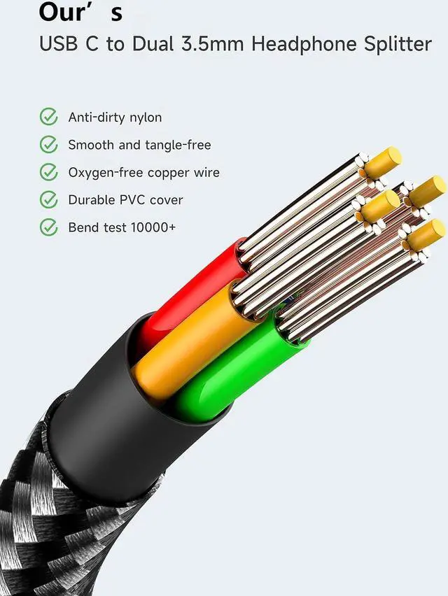 Alt view image 6 of 7 - Hitoor USB C to 3.5mm Aux Audio Headphone Splitter, Type C to Dual 3.5mm Female Headphone Jack Adapter,Hi-Res 2 Way Audio Sharing Y Cable Cord for S23 S21 S20, i-P-h-o-n-e 15, G-o-o-g-l-e Pixel 4 3 XL