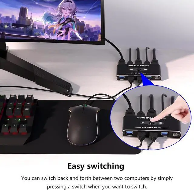 Alt view image 4 of 7 - Hitoor 2 Port HDMI KVM Switch 2 in 1 Out, USB 3.0 and HDMI KVM Switch 4K@60Hz for 2 Computers Share 1 Monitor, 4 USB 3.0 Devices Such as Keyboard, Mouse, Printer giyqxHw