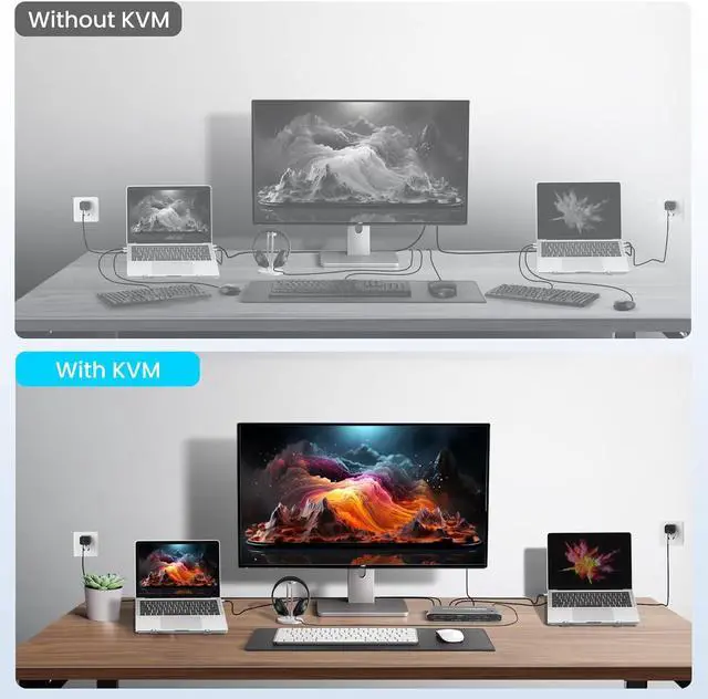 Alt view image 7 of 7 - Hitoor Type-C KVM Switch for 2 Laptops Share 1 Monitor, KVM Switch Docking Station with 7 USB-A Ports, 2 USB-C Charging 100W, RJ45 Port, Thunderbolt KVM Supports 4K@60Hz with HDMI and DP for Laptops