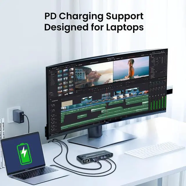 Alt view image 6 of 7 - Hitoor Type-C KVM Switch for 2 Laptops Share 1 Monitor, KVM Switch Docking Station with 7 USB-A Ports, 2 USB-C Charging 100W, RJ45 Port, Thunderbolt KVM Supports 4K@60Hz with HDMI and DP for Laptops