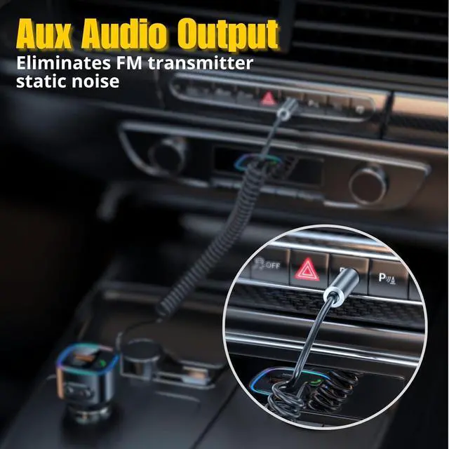 Alt view image 2 of 6 - Hitoor Bluetooth 5.4 Car Adapter Aux, Bluetooth Wireless Transmitter for Car with 3.5mm Auxiliary, Dual USB C and USB A Charging Ports, Hands-Free Calling, Support USB Flash Drive