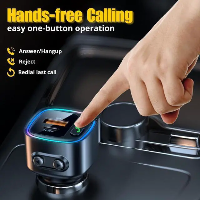 Alt view image 4 of 6 - Hitoor Bluetooth 5.4 Car Adapter Aux, Bluetooth Wireless Transmitter for Car with 3.5mm Auxiliary, Dual USB C and USB A Charging Ports, Hands-Free Calling, Support USB Flash Drive