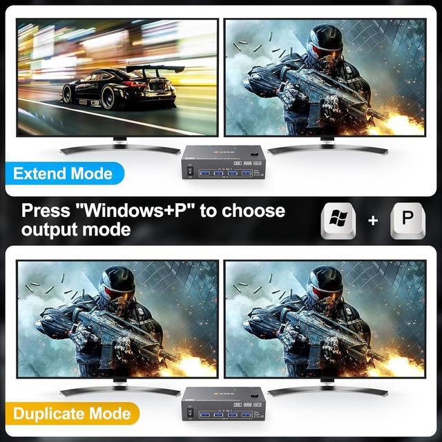 Alt view image 3 of 7 - Hitoor 8K@60Hz/4K@144Hz Dual Monitor HDMI DP KVM Switch, Displayport + HDMI Dual Monitor KVM Switch for 2 Computers Share 2 Monitors 4 USB 3.0 Devices, Includes Remote Control & 12V Power Adapter