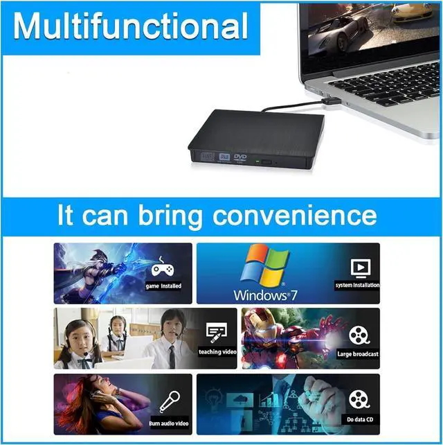 Alt view image 6 of 7 - Hitoor External CD DVD Drive, Portable USB 3.0 and Type-C CD/DVD RW Drive Player Rewriter CD/DVD Burner Optical Drive Compatible with Laptop Desktop PC Computer for Windows 7/8/10/11, Linux, MacOS