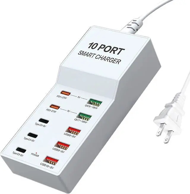 Main image of Hitoor 10 Port Multi USB Charging Station, Multiple USB Charger Station with PD QC 3.0 USB A USB C Charger Block Multiple Ports, USB Power Strip for Multiple Devices Phone Tablet Laptop Watch giyqxHw