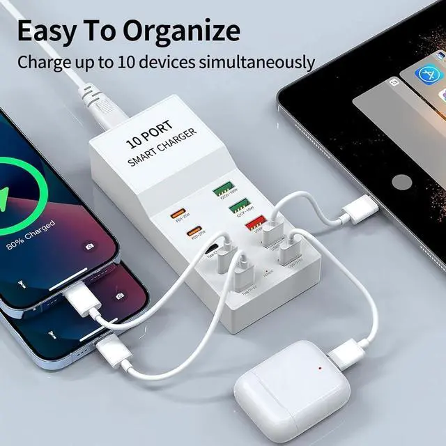 Alt view image 2 of 7 - Hitoor 10 Port Multi USB Charging Station, Multiple USB Charger Station with PD QC 3.0 USB A USB C Charger Block Multiple Ports, USB Power Strip for Multiple Devices Phone Tablet Laptop Watch giyqxHw