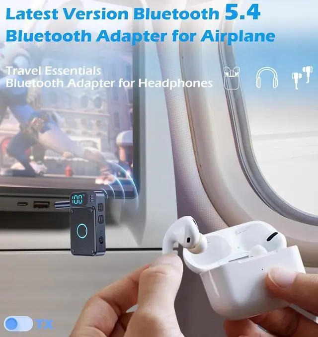 Alt view image 4 of 7 - Hitoor Bluetooth 5.4 Transmitter Receiver, Bluetooth Adapter for Airplane Headphones, Bluetooth AUX Adapter for Car, Bluetooth Transmitter for TV PC, Bluetooth Adapter for Stereo Receiver giyqxHw