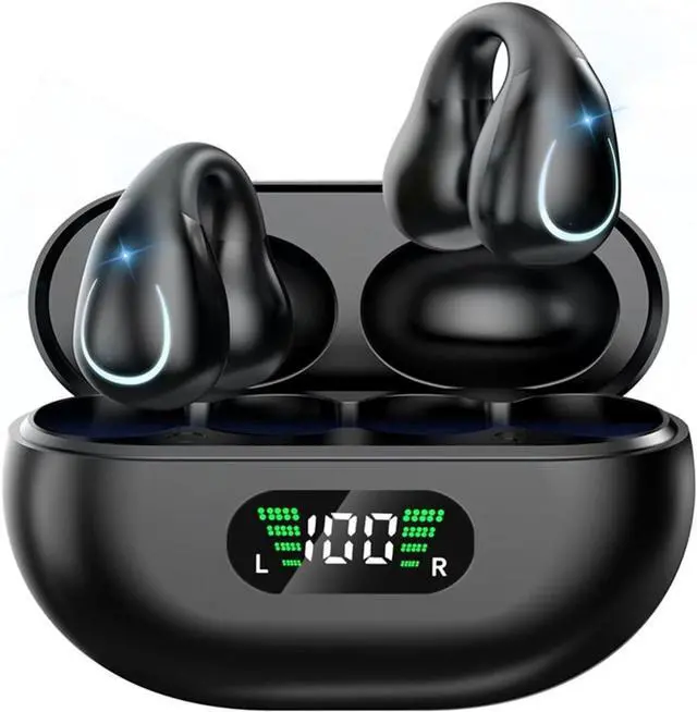 Main image of Hitoor Open Ear Bone Conduction Headphones, Bluetooth 5.3 Wireless Open Clip on Ear Earbuds Built-in Mic with Ear Hooks Charging Case 60 Hours Playtime Sport Earphones Waterproof for Fitness Running