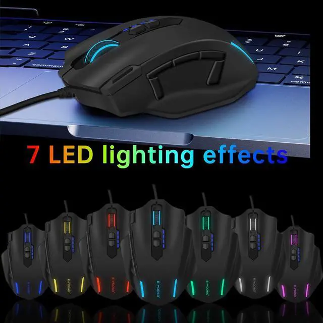 Alt view image 6 of 7 - Hitoor Large RGB Gaming Mouse Wired, 12400 DPI Wired Gamer Mouse with 6 Side Buttons & 7 Backlit Modes, Computer Gaming Mice, USB Wired Gaming Mouse for PC/Mac and Laptop - Black
