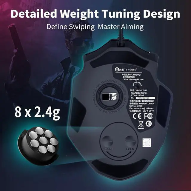 Alt view image 5 of 7 - Hitoor Large RGB Gaming Mouse Wired, 12400 DPI Wired Gamer Mouse with 6 Side Buttons & 7 Backlit Modes, Computer Gaming Mice, USB Wired Gaming Mouse for PC/Mac and Laptop - Black