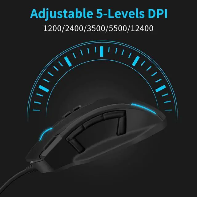 Alt view image 7 of 7 - Hitoor Large RGB Gaming Mouse Wired, 12400 DPI Wired Gamer Mouse with 6 Side Buttons & 7 Backlit Modes, Computer Gaming Mice, USB Wired Gaming Mouse for PC/Mac and Laptop - Black
