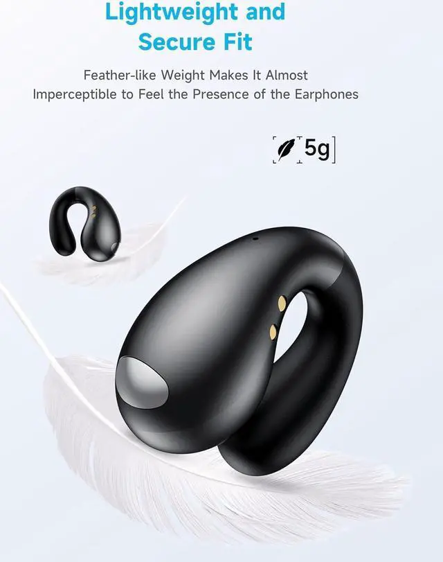 Alt view image 5 of 7 - Hitoor True Wireless Earbuds - Open Ear Headphones Wireless, Bone Conduction Earbuds With Mic, Bluetooth 5.3 Clip On Earphones, Fast Charging 50h Playtime, IPX4 Ear Buds For Running Sport Workout
