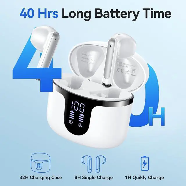 Alt view image 2 of 7 - Hitoor Bluetooth Wireless Earbuds, Mini Wireless 5.3 Headphones HiFi Stereo, 40H Wireless Earphones with ENC Noise Cancelling Mics, Touch Control, Type-C Charging, Dual LED Display, in Ear for Gym