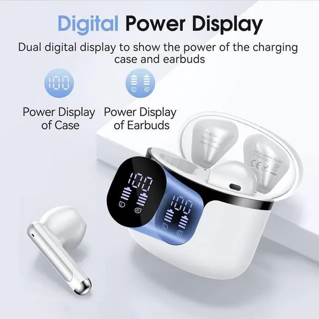 Alt view image 5 of 7 - Hitoor Bluetooth Wireless Earbuds, Mini Wireless 5.3 Headphones HiFi Stereo, 40H Wireless Earphones with ENC Noise Cancelling Mics, Touch Control, Type-C Charging, Dual LED Display, in Ear for Gym