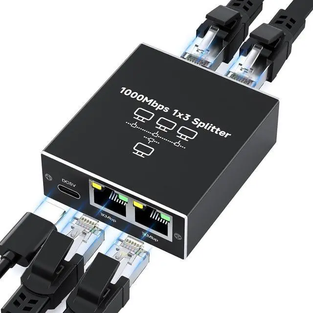 Main image of Hitoor Gigabit Ethernet Splitter 1 to 3, High-Speed 1000Mbps Ethernet Network Splitter with USB Power Cable, RJ45 LAN Splitter Adapter for Cat 5/5e/6/7/8 Cable, Plug and Play