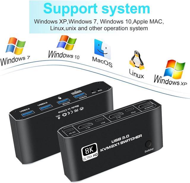 Alt view image 4 of 7 - Hitoor 2 Port HDMI KVM Switch, HDMI USB KVM Switch 2x1 HDMI2.1 Ports + 4x USB3.0 Ports, Share 2 Computers One Monitor Switch, Supports 8K@60Hz,4K@120Hz,YUV 4:4:4, HDCP 2.3, HDR 10, Hotkey, Darkish