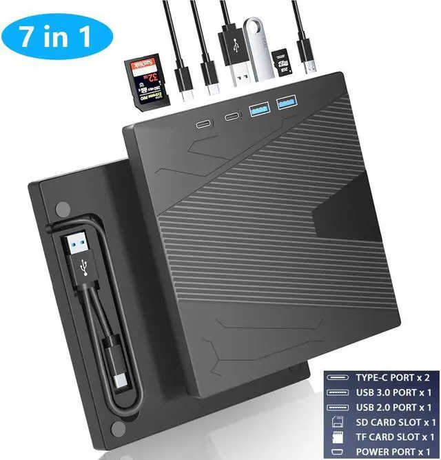 Main image of Hitoor External CD DVD Drive, 7 in 1 Portable CD/DVD Drives +/-RW Optical Drive with SD/TF Card Reader USB 3.0 &USB-C CD Burner Compatible with Laptop Desktop PC Windows 7/8/10/11/XP Mac Pro/Air Linux