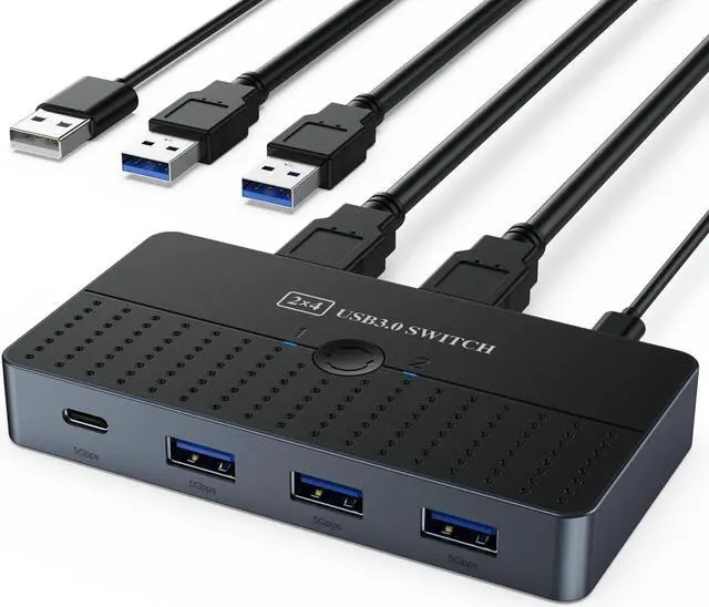 Main image of Hitoor 5Gbps USB 3.0 Switch for 2 Computers Share 4 USB Devices Peripheral USB Adapter USB Switch 2 in 4 Out for PC Printer Scanner Mouse Keyboard, USB KVM Switch Compatible with Mac/Windows/Linux