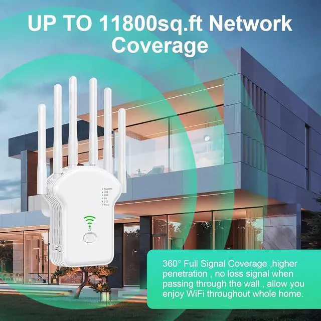 Alt view image 2 of 7 - Hitoor WiFi Extender Signal Booster for Home - 2024 Newest Dual Band Internet Extender WiFi Booster Up to 1200Mbps(11800Sq.Ft) 5Ghz & 2.4Ghz - Easy Set Up WiFi Repeater with Ethernet Port & Ap Mode