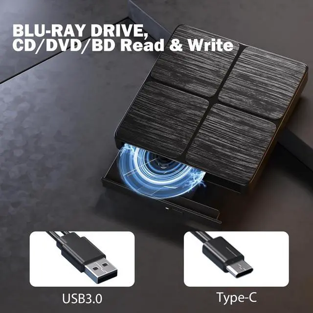 Alt view image 4 of 7 - Hitoor External Blu Ray Drive-Portable Blu Ray DVD Player, Read and Write BD/DVD/CD, USB 3.0 Type C Blu Ray Player External CD DVD Drive, Portable DVD Player for Laptop Desktop PC Windows ,Linux,MacOS
