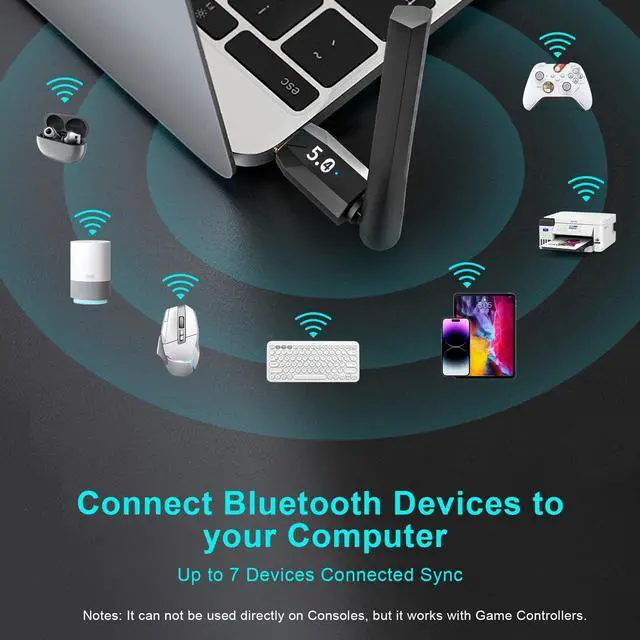 Alt view image 4 of 7 - Hitoor 150M Long Range USB Bluetooth 5.4 Adapter for PC, Wireless Dongle Enhanced Antenna for Laptop Desktop PC Windows 11 10 8.1 7, Plug and Play Bluetooth Headphones Headset Speaker Mice Keyboard