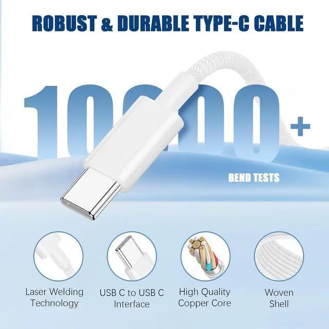 Alt view image 3 of 7 - Hitoor [2 Pack] USB C Cable for i-Phone 16 15 USB C Charger Cable 10ft/3M, Long Fast Charge Type C to C Charging Cord for i-Phone 16 Pro Max/16 Pro/15 Plus/15 Pro,i-Pad Pro 12.9/11 inch/Mini/Air 5/4th