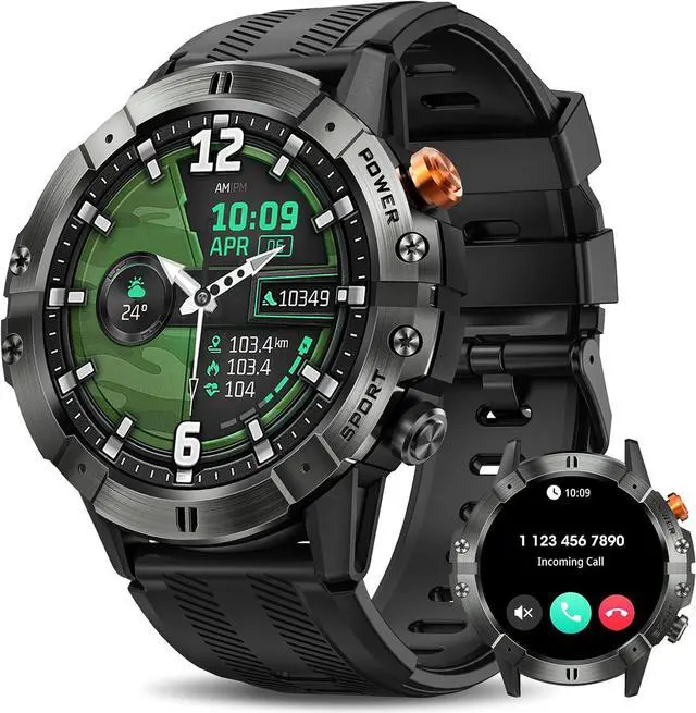 Main image of Hitoor Sport Smart Watches for Men, Bluetooth Call Military Smart Watch, Waterproof Fitness Tracker with Heart Rate/Blood Oxygen/Sleep Monitor/124 Sports Modes, Tactical Watch for IOS Android Phones
