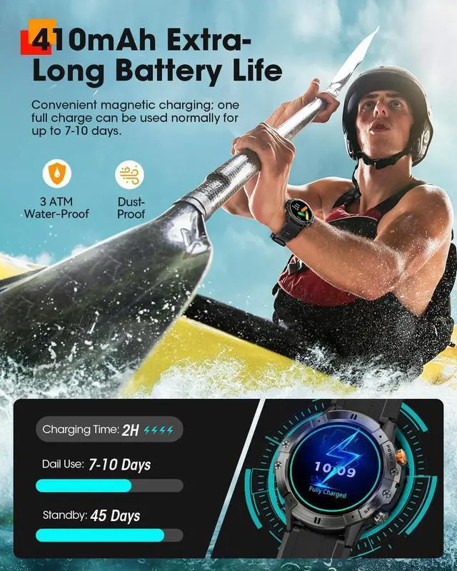 Alt view image 6 of 6 - Hitoor Sport Smart Watches for Men, Bluetooth Call Military Smart Watch, Waterproof Fitness Tracker with Heart Rate/Blood Oxygen/Sleep Monitor/124 Sports Modes, Tactical Watch for IOS Android Phones