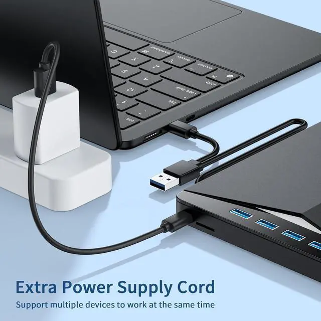 Alt view image 6 of 7 - Hitoor External CD/DVD Drive for Laptop, 7-in-1 Portable DVD Player for Laptop, USB 3.0 Type C External CD DVD Burner with SD/TF Card Reader & 4-Port USB Hub, Compatible with Windows, Mac OS, Linux