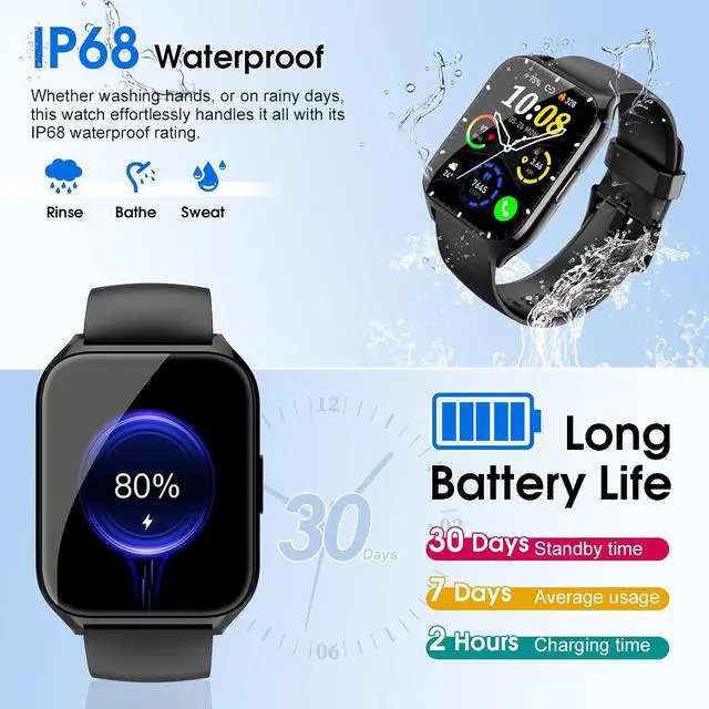 Alt view image 6 of 7 - Hitoor Smart Watch, 1.85"HD Smartwatches (Answer/Make Calls), 100+ Sport Modes with Fitness Tracker Watch, Heart Rate/Sleep Monitor, IP68 Waterproof Activity Tracker, Smartwatch for Android IOS Phones