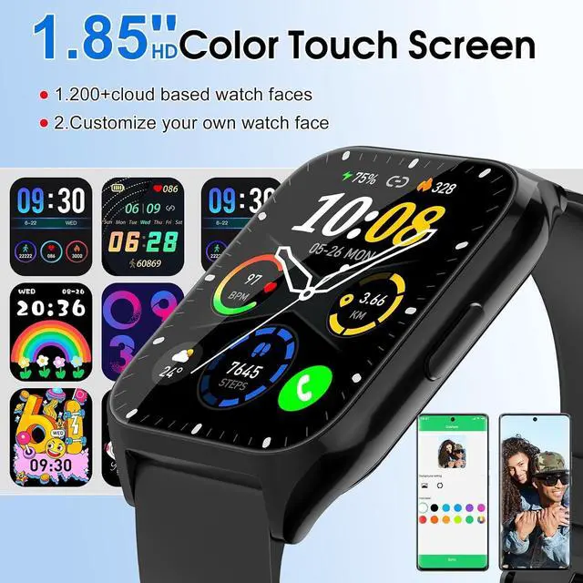 Alt view image 3 of 7 - Hitoor Smart Watch, 1.85"HD Smartwatches (Answer/Make Calls), 100+ Sport Modes with Fitness Tracker Watch, Heart Rate/Sleep Monitor, IP68 Waterproof Activity Tracker, Smartwatch for Android IOS Phones