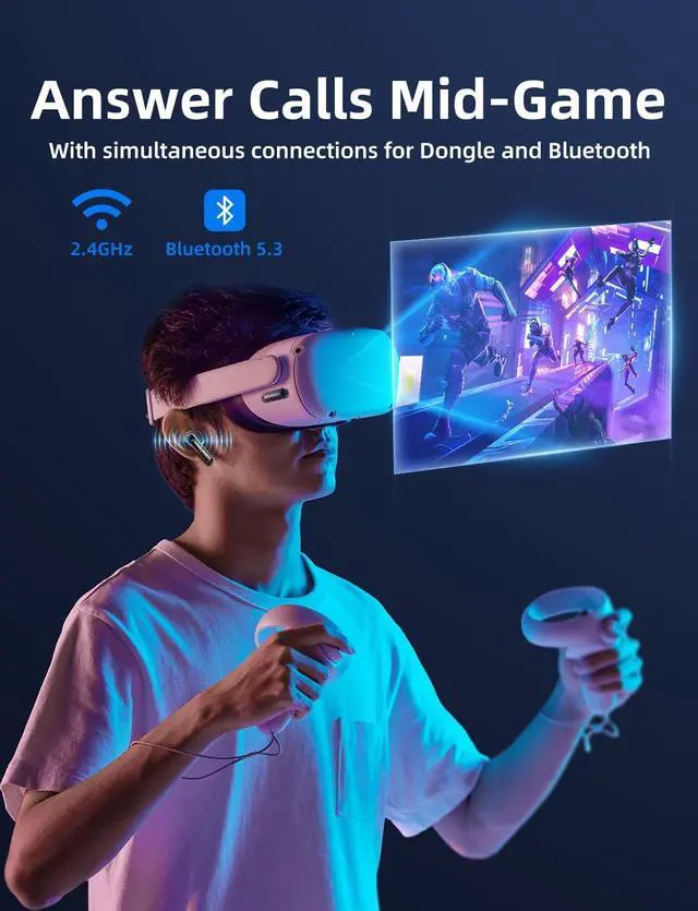 Alt view image 4 of 7 - Hitoor 2.4G Wireless Gaming Earbuds with ENC Mic, 20ms Low-Latency for PS5/4, for Me-ta Quest 3/3S/2, 2.4GHz Bluetooth Dual-Mode Bluetooth Headphones for Phone, Pad, Laptop, Steam Deck, Switch, PC, VR