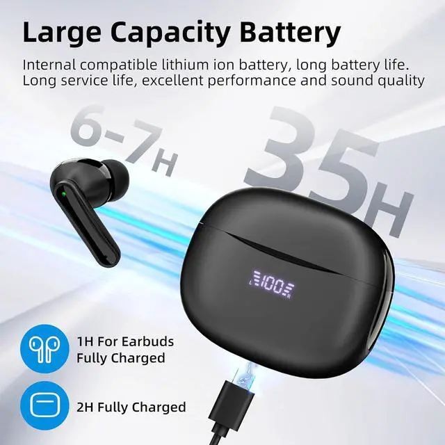 Alt view image 4 of 7 - Hitoor True Wireless Earbuds, ENC Noise Cancellation, LED Display, 13mm Dynamic Driver, 400mAh Charging Case, Bluetooth 5.3, Long Battery Life, Type-C Fast Charging, Bluetooth Headphones for Sports