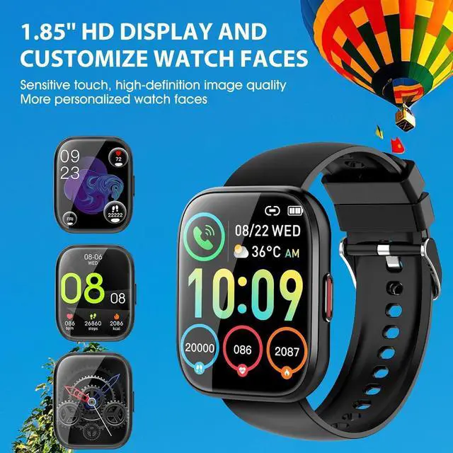 Alt view image 6 of 6 - Hitoor Smart Watch (Answer/Make Calls), Smart Watches for Men Women with 1.85" Touch Screen, Step Counter,IP68 Waterproof,112 Sport Modes, Heart Rate/Sleep Monitor Fitness Watch for iOS Android Phones
