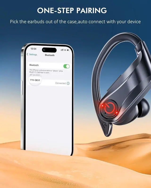 Alt view image 4 of 7 - Hitoor Wireless Earbuds Bluetooth Headphones Sports Over-Ear Bluetooth 5.3 Ear Buds with Earhooks 120H Playtime Wireless Headphones for Workout Waterproof Bluetooth LED Power Display, Black