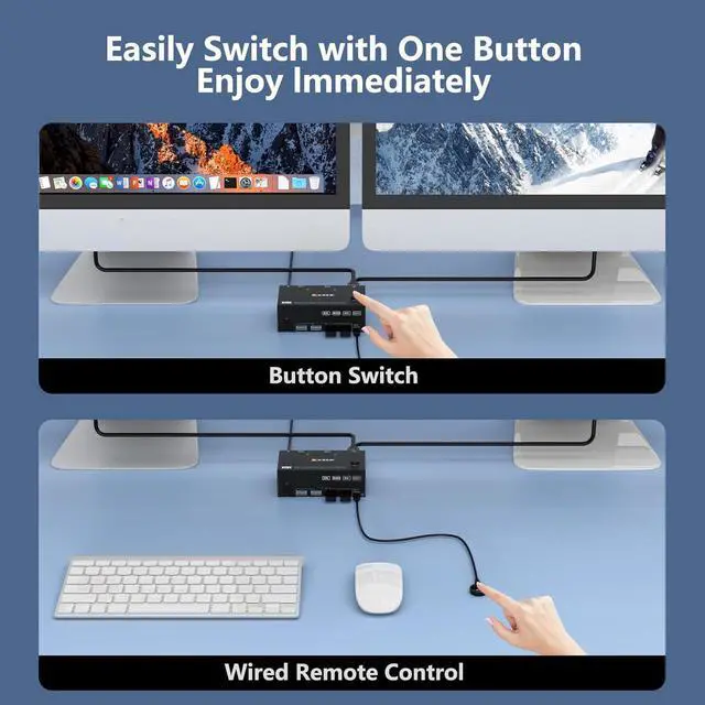 Alt view image 6 of 7 - Hitoor KVM Switch 3 Monitors 2 Computers 8K@60Hz 4K@144Hz, 1 HDMI + 2 Displayport KVM Switcher for 2 Computers Share Triple Monitor and 4 USB 3.0 Devices Supports Extended and Duplicate Mode