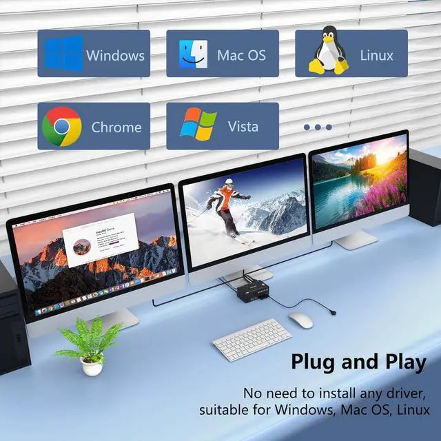Alt view image 7 of 7 - Hitoor KVM Switch 3 Monitors 2 Computers 8K@60Hz 4K@144Hz, 1 HDMI + 2 Displayport KVM Switcher for 2 Computers Share Triple Monitor and 4 USB 3.0 Devices Supports Extended and Duplicate Mode
