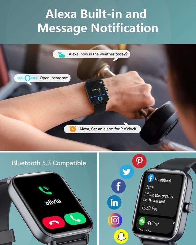 Alt view image 3 of 7 - Hitoor Smartwatch for Men Women, Alexa Built-in, 1.8" Fitness Tracker, IP68 Waterproof Smartwatch for IOS Android Phones with Bluetooth Call (Answer/Make), Heart Rate/SpO2/Sleep Monitor/Pedometer