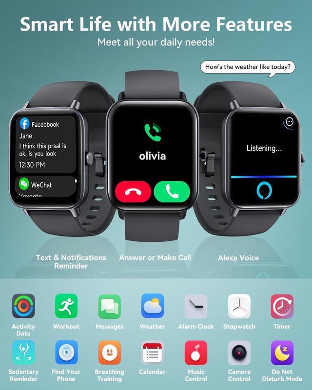 Alt view image 6 of 7 - Hitoor Smartwatch for Men Women, Alexa Built-in, 1.8" Fitness Tracker, IP68 Waterproof Smartwatch for IOS Android Phones with Bluetooth Call (Answer/Make), Heart Rate/SpO2/Sleep Monitor/Pedometer