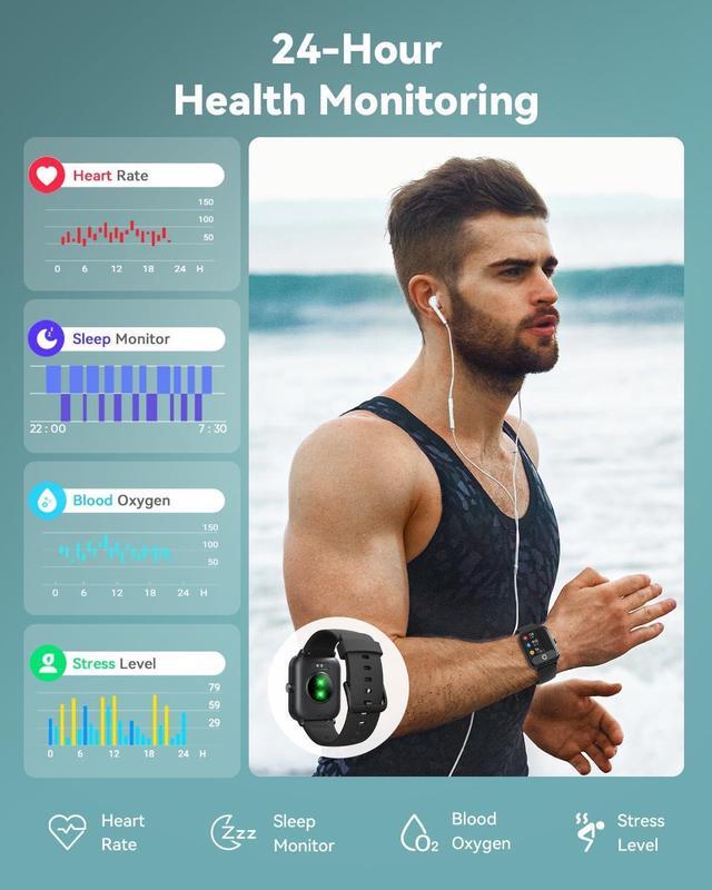 Alt view image 5 of 7 - Hitoor Smartwatch for Men Women, Alexa Built-in, 1.8" Fitness Tracker, IP68 Waterproof Smartwatch for IOS Android Phones with Bluetooth Call (Answer/Make), Heart Rate/SpO2/Sleep Monitor/Pedometer