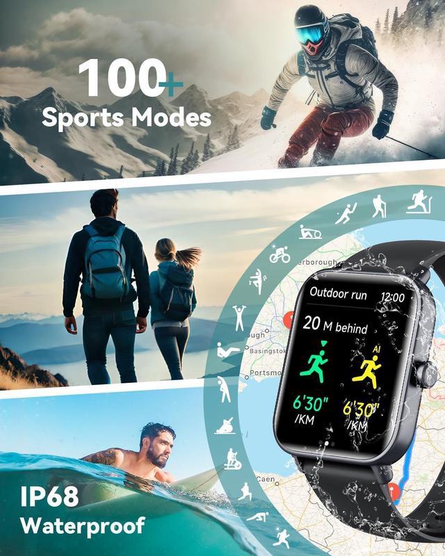 Alt view image 4 of 7 - Hitoor Smartwatch for Men Women, Alexa Built-in, 1.8" Fitness Tracker, IP68 Waterproof Smartwatch for IOS Android Phones with Bluetooth Call (Answer/Make), Heart Rate/SpO2/Sleep Monitor/Pedometer