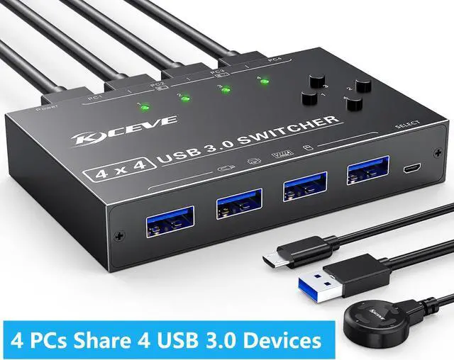Main image of Hitoor 4 x4 USB 3.0 Switch 4 Computers, 4 Port USB Switch Selector Sharing 4 USB Devices,Keyboard Mouse Switch,USB Switcher Compatible with Mac/Windows/Linux,Wired Remote and 4 USB 3.0 Cable Included