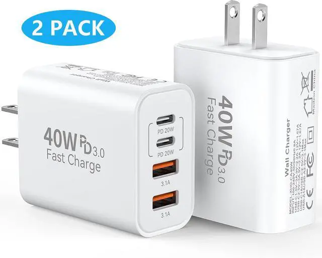 Main image of Hitoor [2 PACK] USB C Charger Block, 40W 4-Port Type C Charger Fast Phone Charging Block Cube PD Power Adapter+QC 3.0 USB A Wall Charger Plug Type C Brick Box for i-Phone 16/15/14/13/12 Pro Max, i-Pad