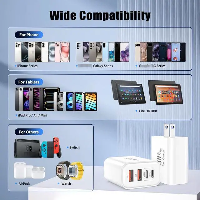Alt view image 6 of 7 - Hitoor [2 PACK] USB C Charger Block, 40W 4-Port Type C Charger Fast Phone Charging Block Cube PD Power Adapter+QC 3.0 USB A Wall Charger Plug Type C Brick Box for i-Phone 16/15/14/13/12 Pro Max, i-Pad