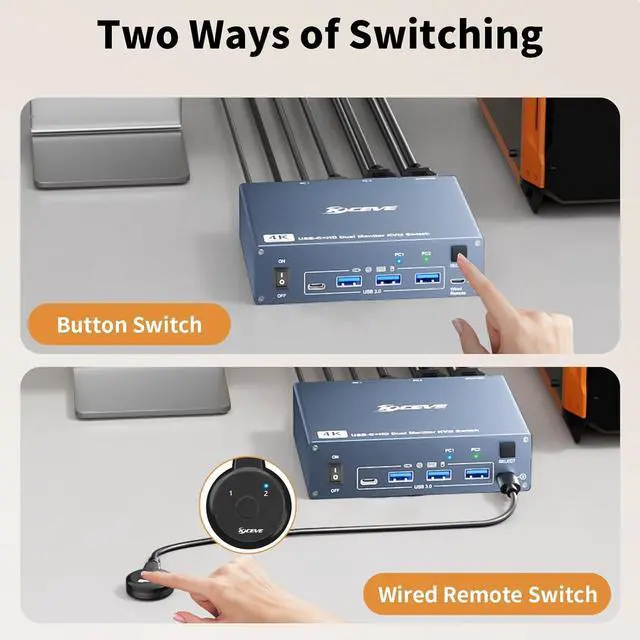 Alt view image 6 of 7 - Hitoor USB C HDMI KVM Switch 2 PC 2 Monitors, Dual Monitors KVM Switch for Laptop & PC, USB 3.0 MST Dual 4K@60Hz, Type-C 60W Charging for Laptop, HDMI KVM Switch USB C with Cable Remote Control