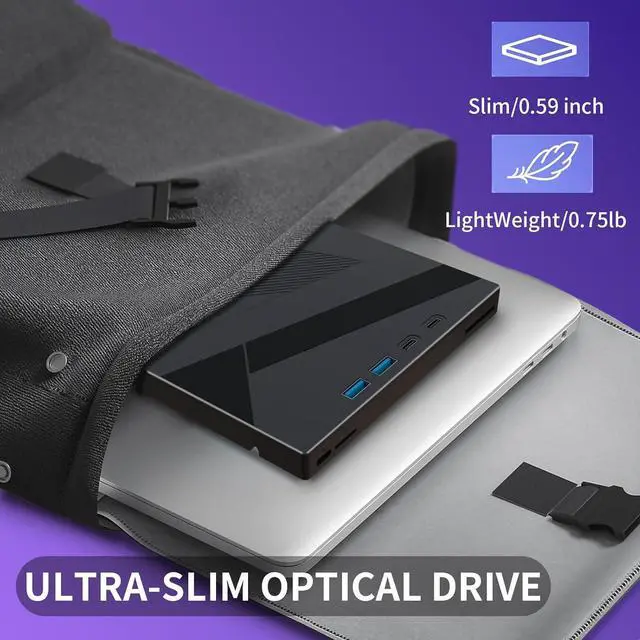 Alt view image 7 of 7 - Hitoor [7 in 1] External DVD CD Drive, USB 3.0 & Type-C Portable CD/DVD +/-RW Disk Drive, CD/DVD Burner, CD ROM, DVD Player External Optical Drive for Laptop Desktop Windows 7/8/10/XP Linux/Vista/Mac