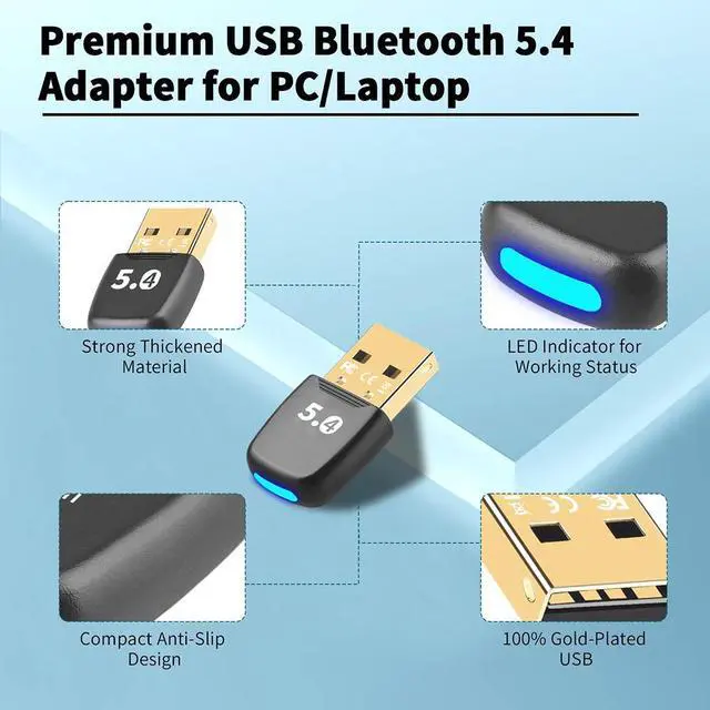Alt view image 7 of 7 - Hitoor Latest Bluetooth 5.4 USB Adapter for PC Laptop, 20M Range Wireless Transmitter Dongle Bluetooth Adapter for Computer Desktop Windows 11/10/8.1, Pair w/Headset Headphones Speaker Keyboard Mouse